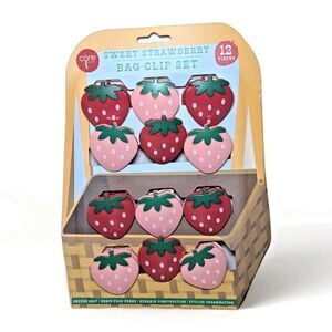 Sweet Strawberry Bag Clip Set Red Pink Green 12-pc Fruit Kitchen Gift NEW